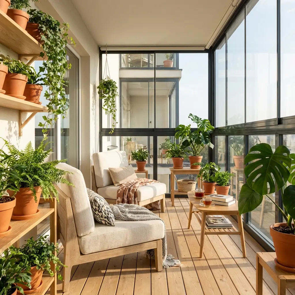 Interiér zaskleného balkóna